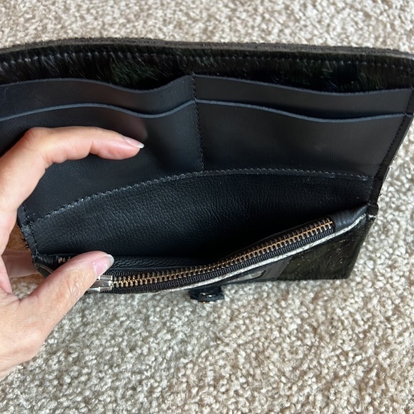 Camo camouflage cow hair hide snap wallet leather black green handmade - Picture 3 of 5